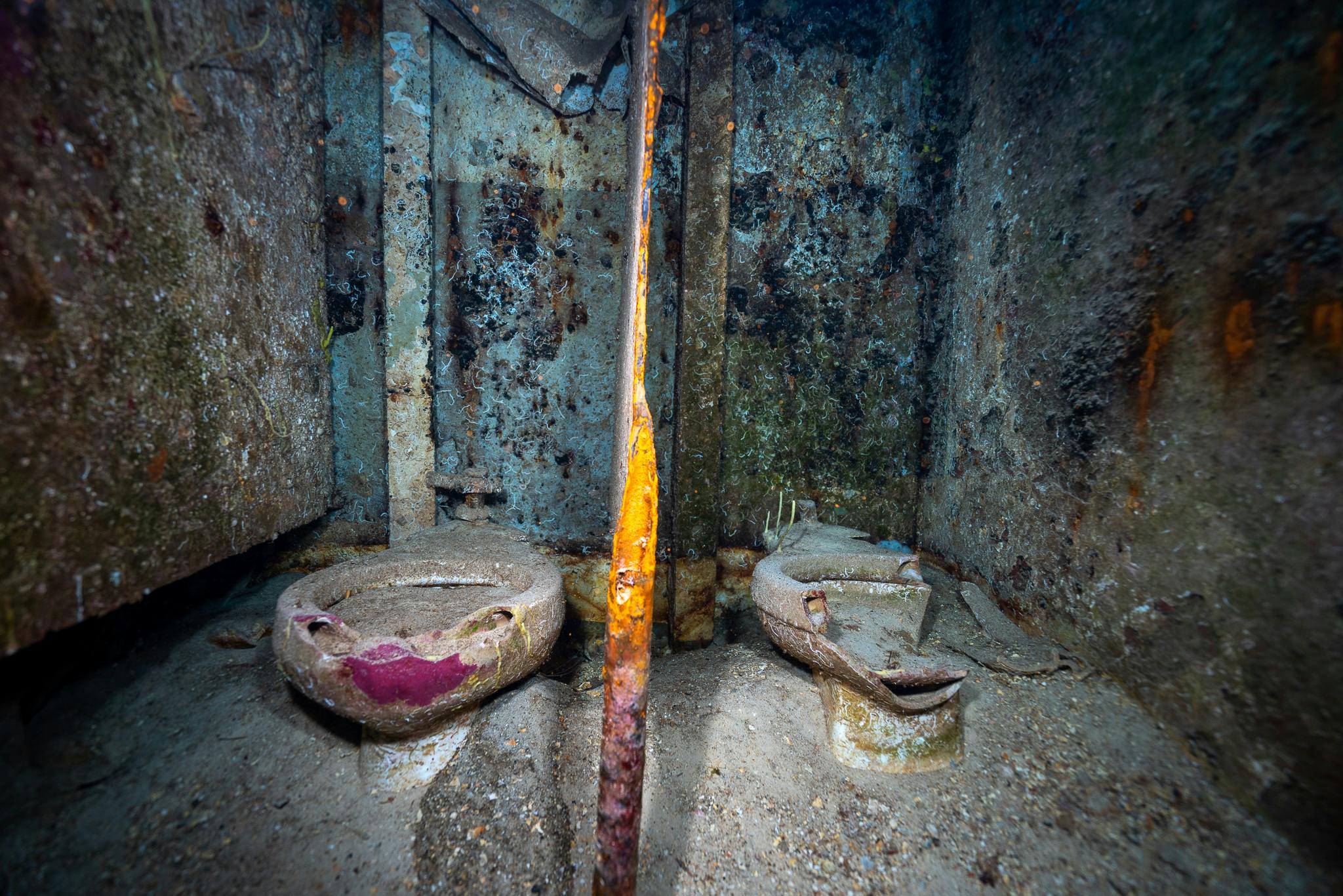 Toilets inside a shipwreck